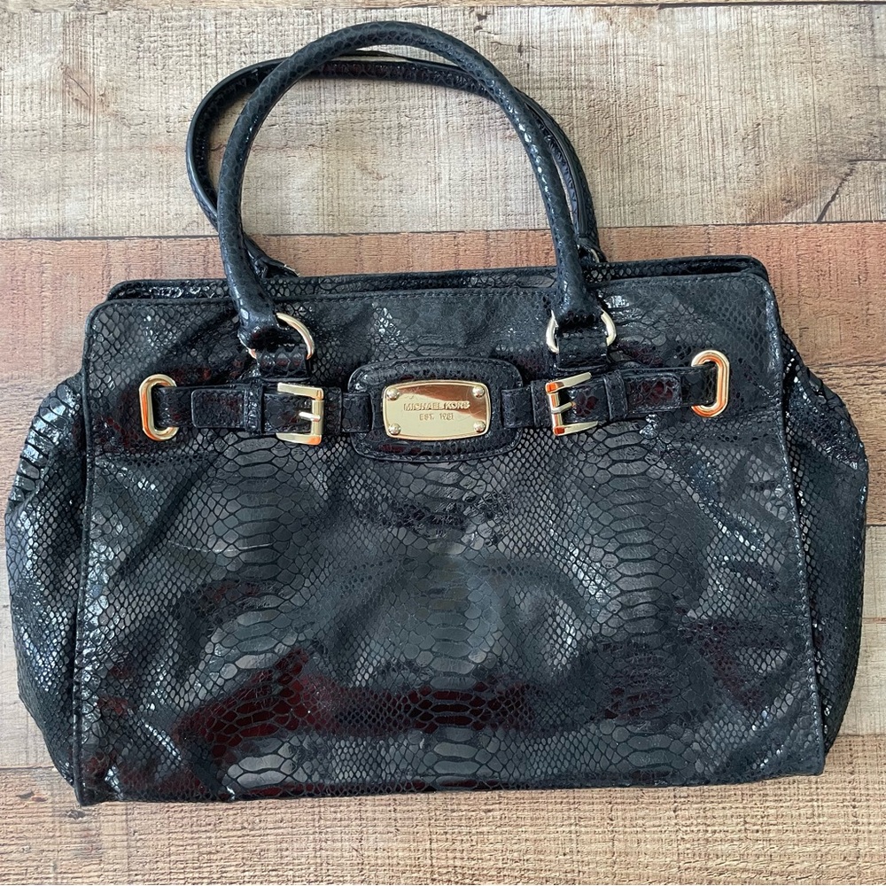Michael Kors Snake Embossed Hamilton Handbag Black